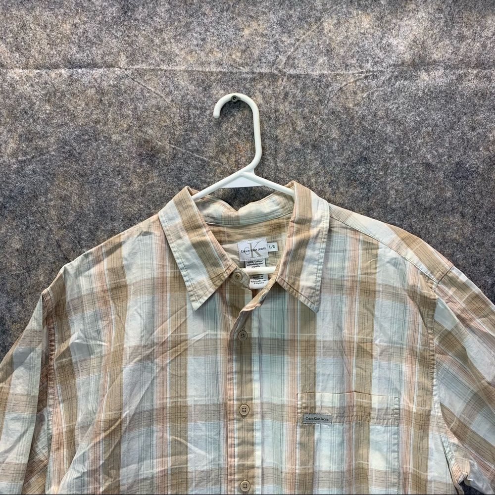Calvin Klein Shirt Men's Large Adult Cream Long Sleeve Cotton Lightweight - Picture 4 of 10